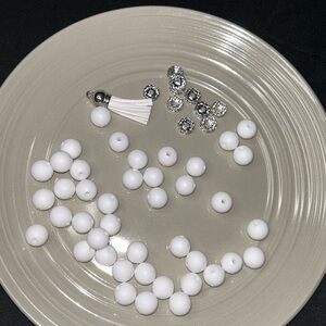 40 White Bead and Tassel Set